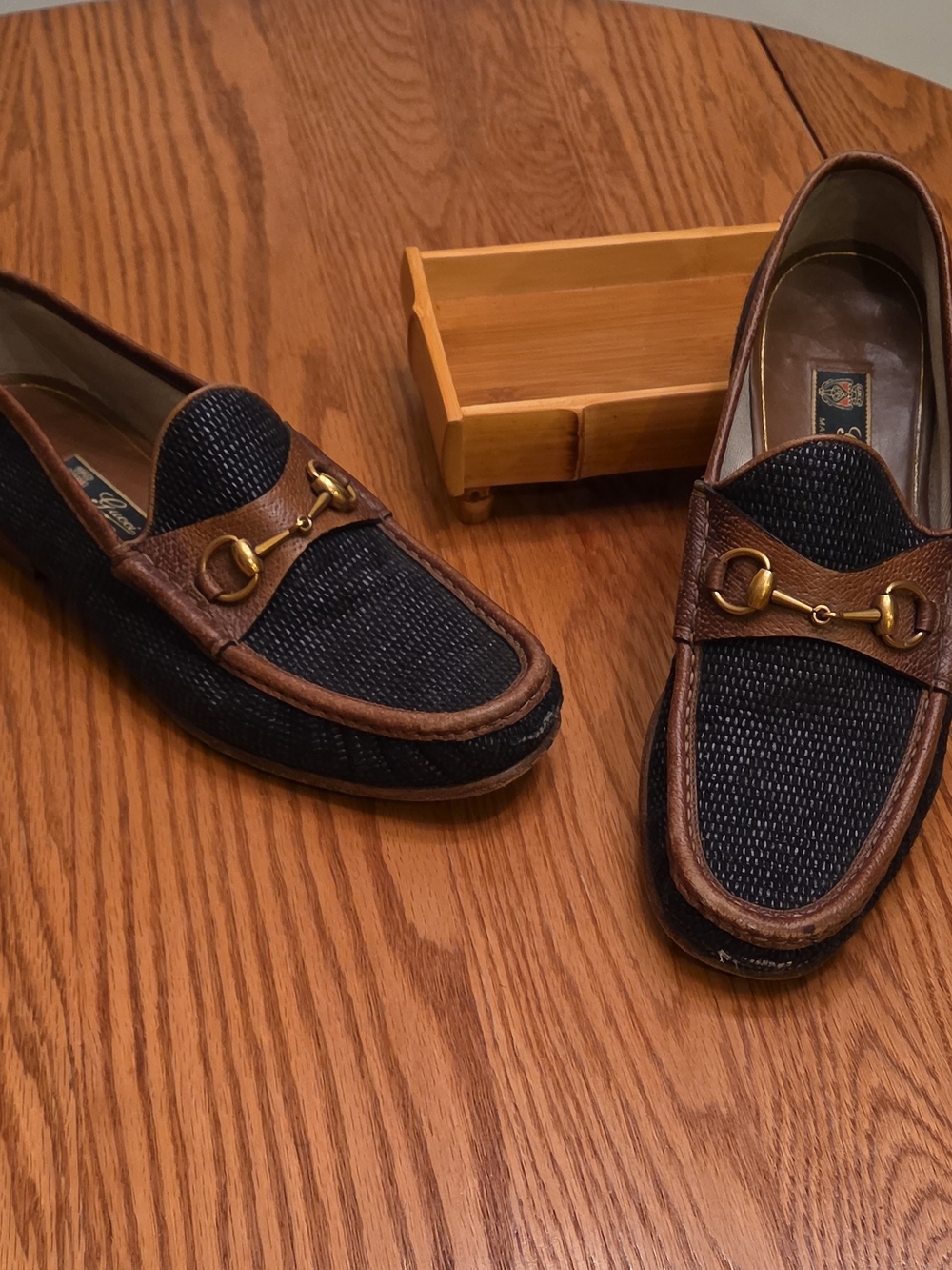 Gucci Men’s Horsebit Slip-On Loafers Leather/Canvas Brown/Blue US 10.5